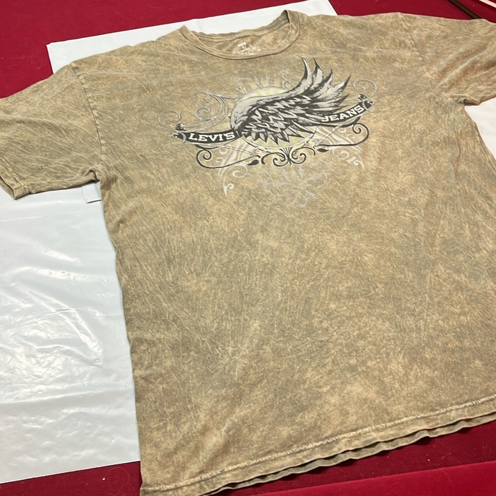 Levi’s gray TAN T-shirt men’s XL gothic emo Wings tribal leather look, burnout - Picture 11 of 12
